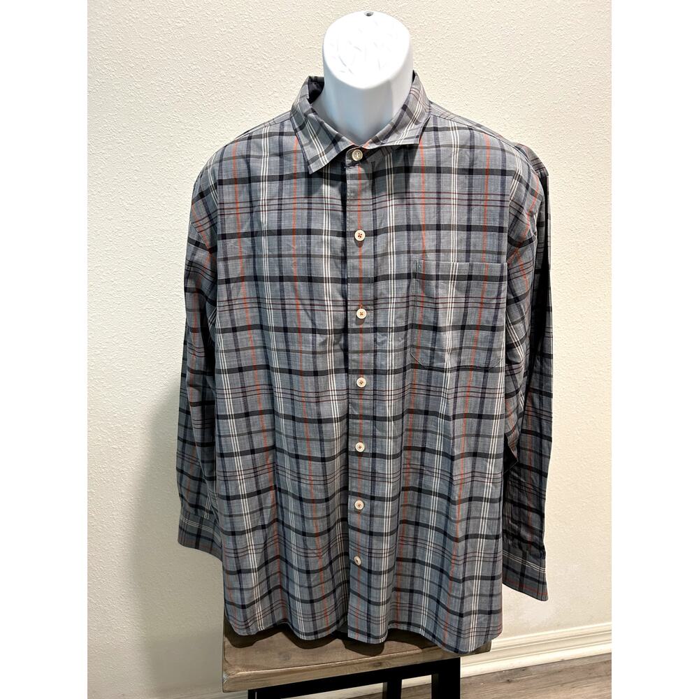 Tommy Bahama Men's XL Plaid Button-Down Shirt Grey Multicolor Casual Long Sleeve